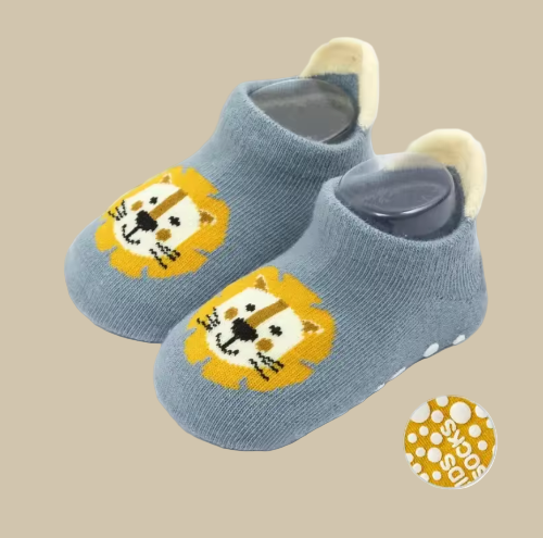 Chaussons Chaussettes Bébé – Motif Lion | Antidérapants & Douillets