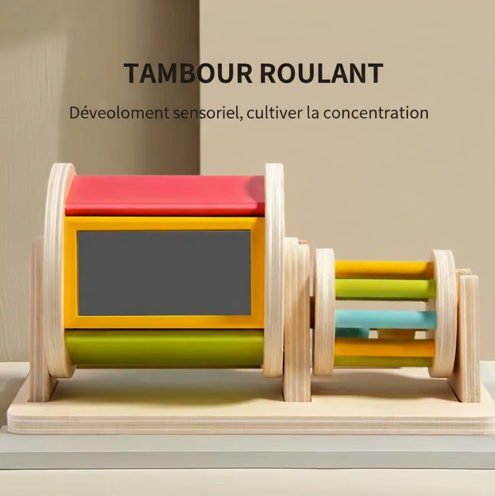 Jouet Montessori en Bois – Tambour Roulant &amp; Puzzle Miroir